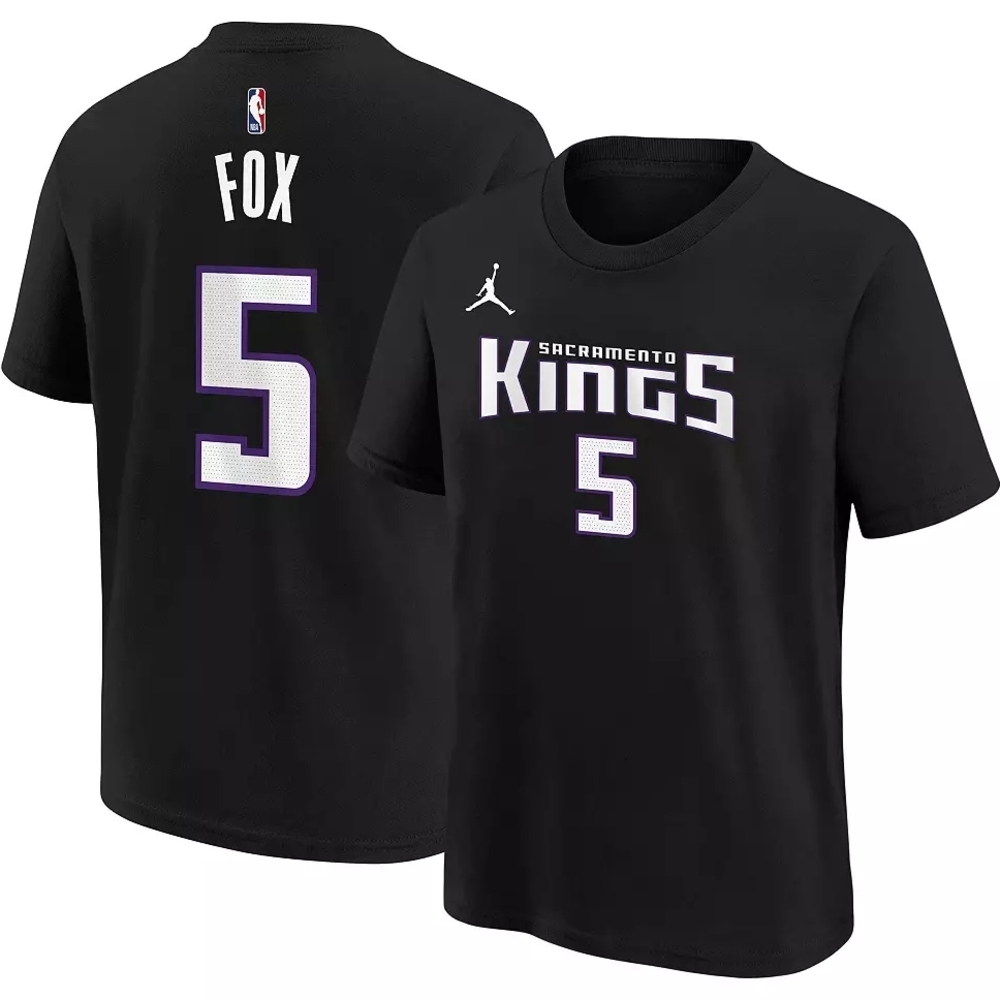 Jordan Sacramento Kings De'Aaron Fox #5 Kids Black Jersey T-Shirt